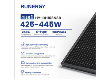 Runergy 435W N-Type Monocrystalline Solar Panel – Black Frame, 108 Half-Cells