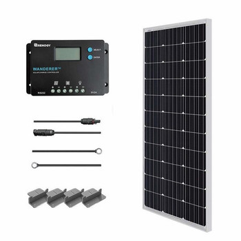 Renogy 100W 12V Monocrystalline Solar Starter Kit w/Wanderer 10A Charge Controller