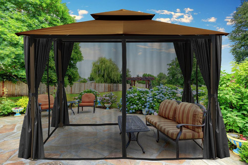 Barcelona Soft Top Gazebo with Cocoa Dome-Tex Canopy, Mosquito Netting and Curtains (10 ft. x 12 ft.)