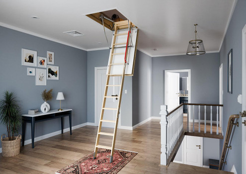 Fakro LWF60 2554 25 in. x 54 in. Fire Rated Wood Attic Ladder  Fakro LWF60 2554 25 in. x 54 in. Fire Rated Wood Attic Ladder