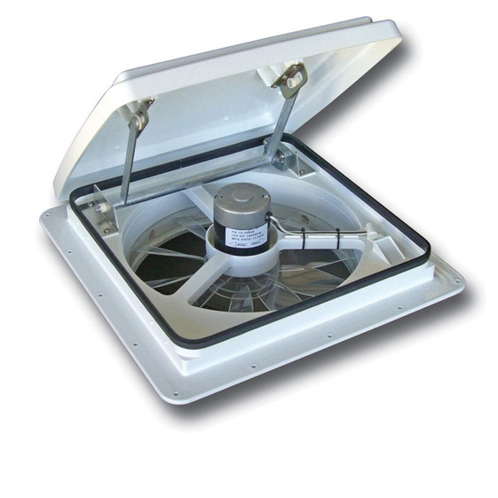 MaxxFan Plus 4002K 4-Speed Manual-Lift Roof Vent with Thermostat - White