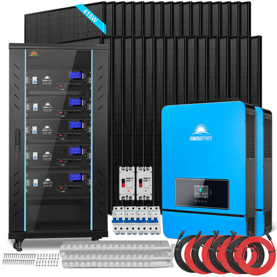 SunGoldPower Off Grid Solar Kit 16 Kw 48 VDC 120 V/240 V Lifepo4 25.6 Kwh Lithium Battery 32 X 415 Watts Solar Panels SGR-16K25E