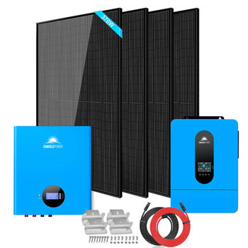 SunGoldPower Off-Grid Solar Kit 6500W 48VDC 120/240VAC 5.12KWH PowerWall Lithium Battery 4 X 370 Watts Solar Panels SGM-655M (SGM-655M)