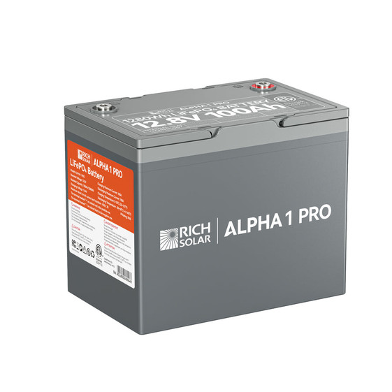 Rich Solar RS-B121SP ALPHA 1 PRO | 12V 100Ah LiFePO4 Battery | Premium 12V Lithium Battery for Off-Grid, RVs, Boats | 7,000 Lifetime Cycles | 10-Year Warranty | UL1973 Certified (RS-B121SP)