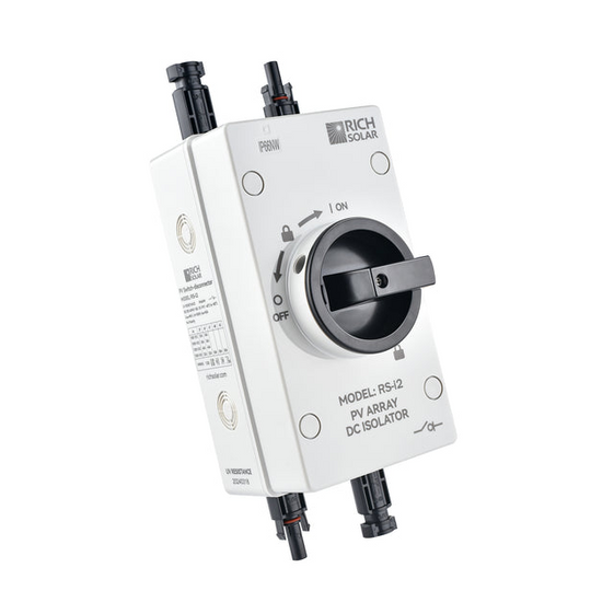Rich Solar RS-i2 Solar PV DC Quick Disconnect Switch | Solar Array DC Quick Disconnect Switch | 1500 Volt 55 Amp | 2 Pole 1 String | Easy to Install (RS-i2)
