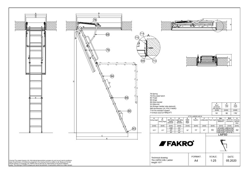 Fakro LMF 25" x 54" Fire Rated 60 min Metal Attic Ladder