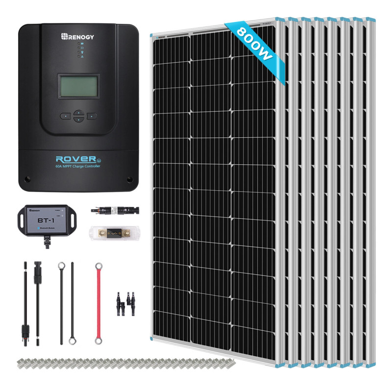 Renogy 800W 12V/24V Monocrystalline Solar Premium Kit w/Rover 60A Charger Controller