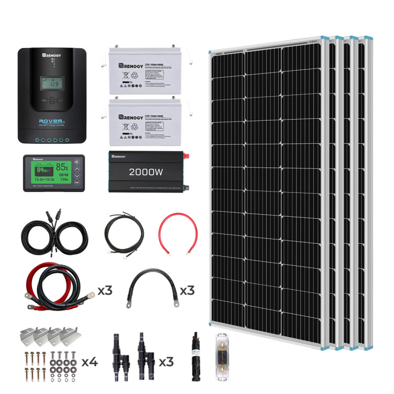Renogy 400W 12 Volt Complete Solar Kit with Two 100Ah LiFePO4 Batteries