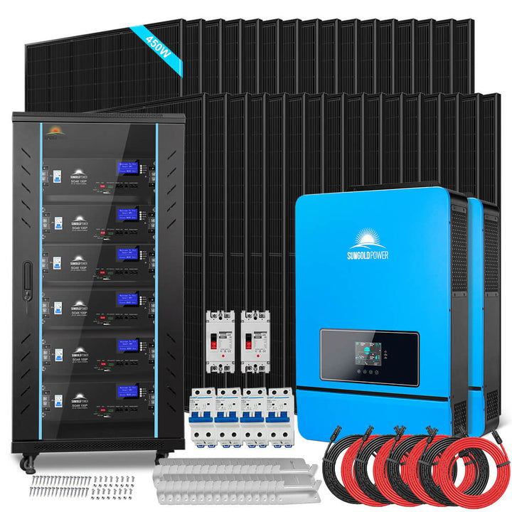SunGoldPower Off Grid Solar Kit 20 Kw 48 Vdc 120 V/240 v Lifepo4 30.72 Kwh Lithium Battery 32 X 450 Watts Solar Panels