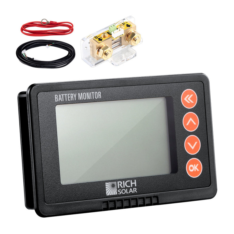 Rich Solar RS-BM500 500 Amp Battery Monitor with Shunt | 8~120V 500A Battery Monitor with Shunt | Accurate Battery Status Monitor | Easy to Use (RS-BM500-Main)