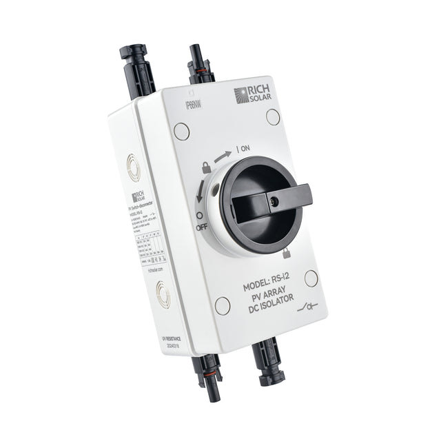Rich Solar RS-i2 Solar PV DC Quick Disconnect Switch | Solar Array DC Quick Disconnect Switch | 1500 Volt 55 Amp | 2 Pole 1 String | Easy to Install (RS-i2)