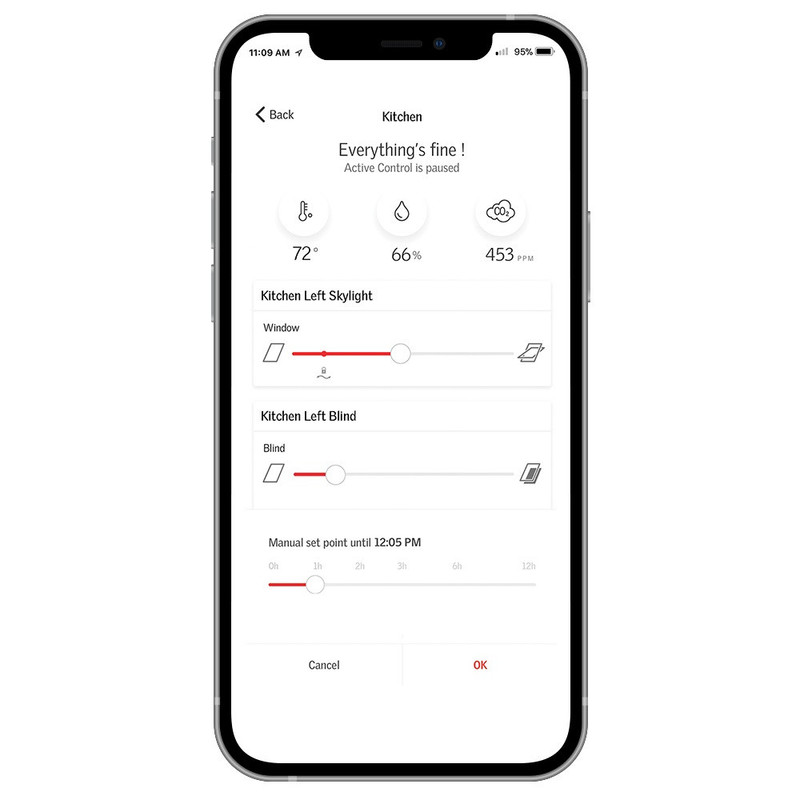Control skylights and shades using your smartphone (not included)