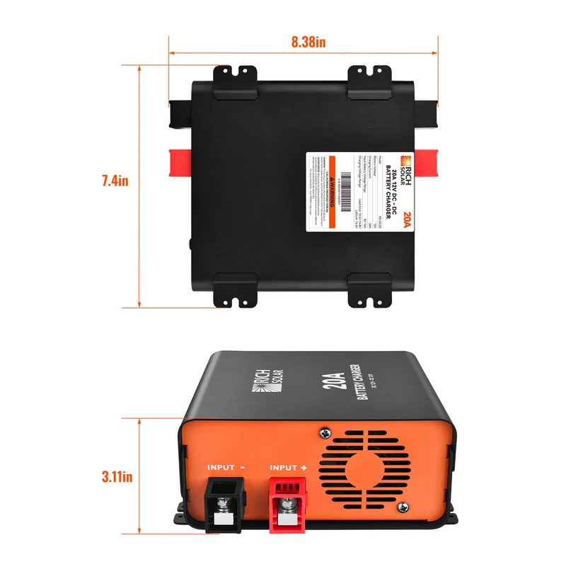 Rich Solar RS-DC20 12V 20A DC-DC Battery Charger for RV, Van, Boat, Off-Grid | Lithium & Lead-Acid Batteries (RS-DC20)
