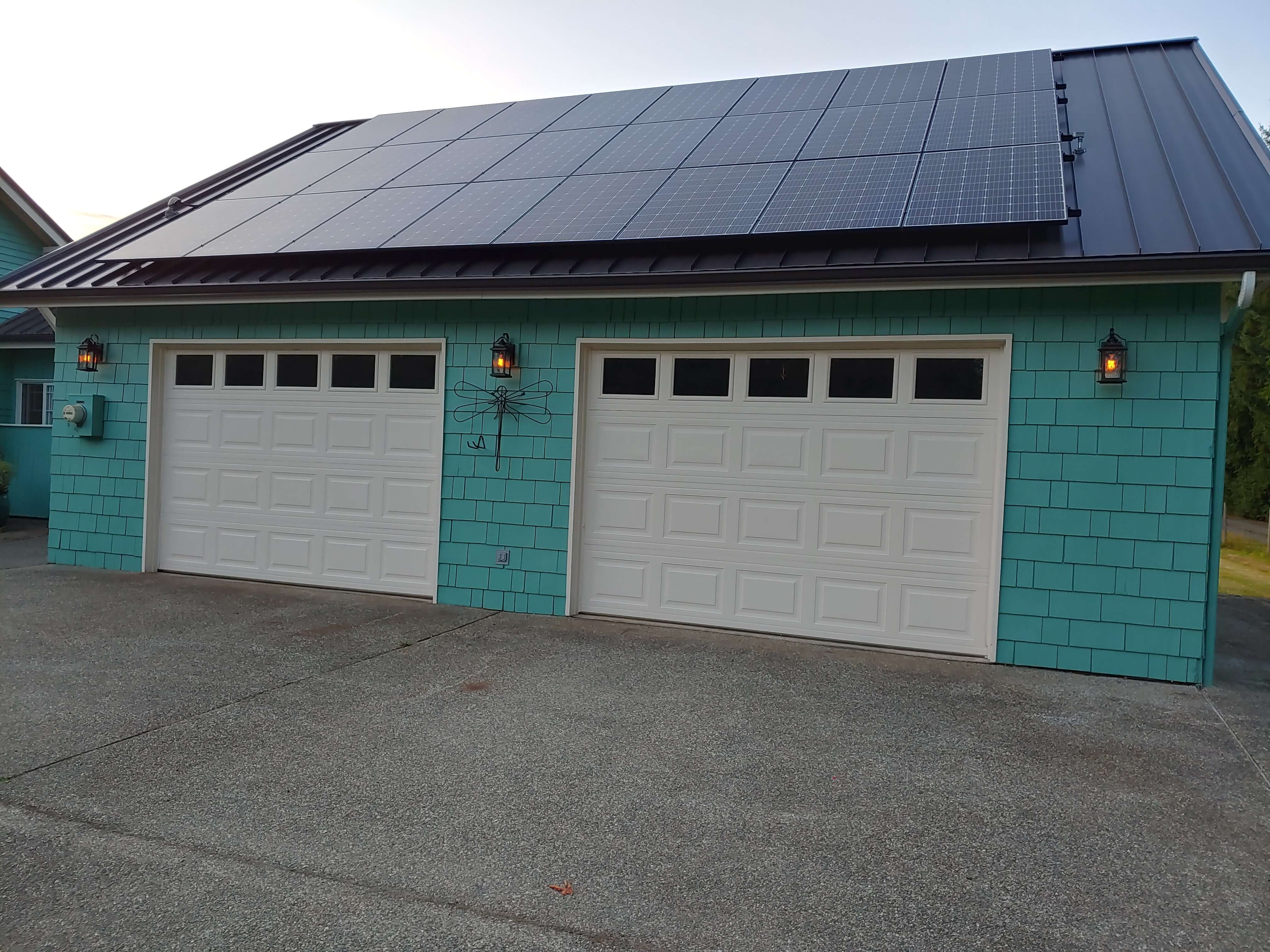 Residential solar installation on garage roof