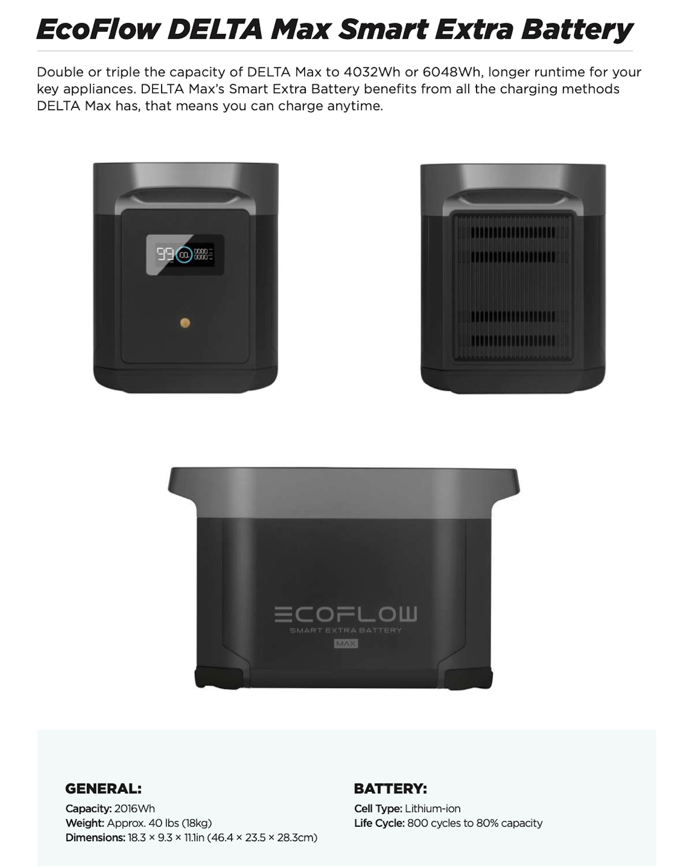 EcoFlow DELTA 2 MAX [Smart Expansion Battery] | Expand Storage Capacity