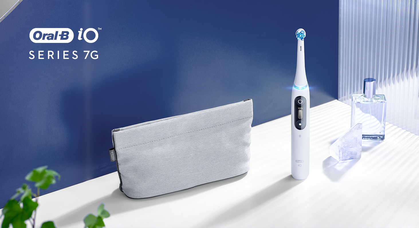 Oral-B iO Series 7G electric toothbrush collection on white marble counter