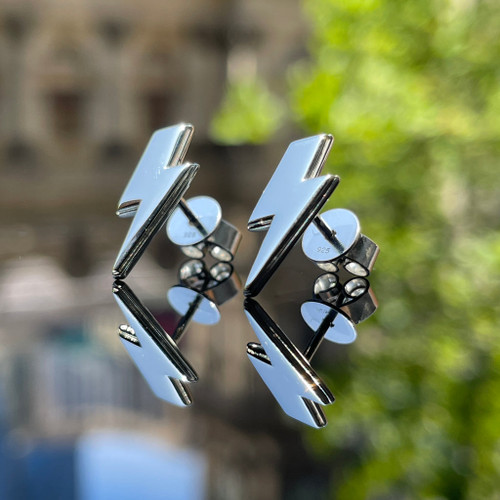 AC/DC x Heart of Bone Lightning Bolt Silver Earrings - ACDC