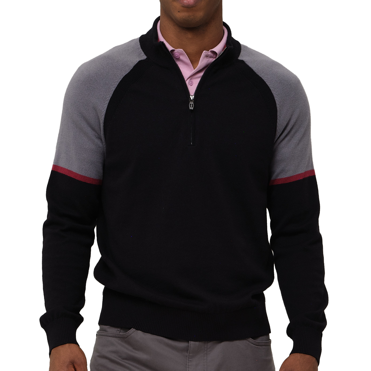Connor All-Season Colorblock Quarter Zip Sweater: Black - Dunning