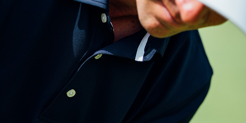 Closeup of Dunning pique shirt collar