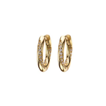 Gold Scattered Pavé Huggie Earrings