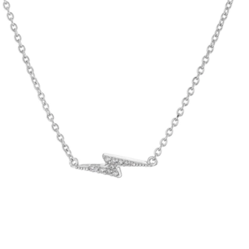 Pave Lightning Bolt Necklace Silver 