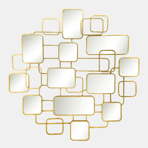 [Picklist] Metal, 38x39 Wall Accent W/ Mirrors, Gold Wb