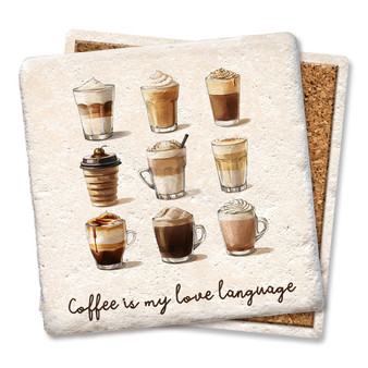 Coaster made of absorbent stone & cork back printed with Coffee Nine Ways