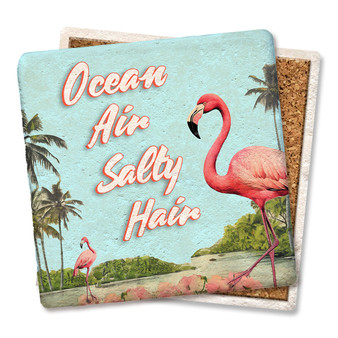 Coaster made of absorbent stone & cork back printed with Ocean Air Salty Hair