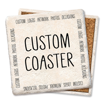 custom coaster made of natural absorbent stone with full cork back