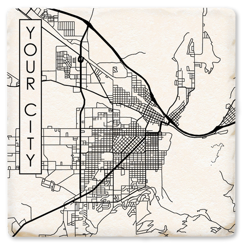 Coaster made of natural absorbent ceramic with full cork back printed with custom city street map
