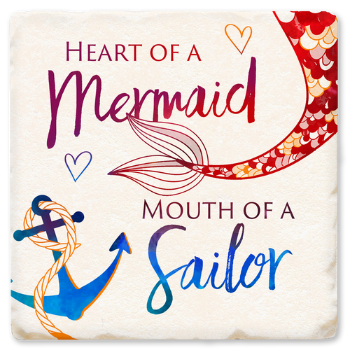 Coaster made of absorbent ceramic & cork back printed with Heart of a mermaid, mouth of a sailor