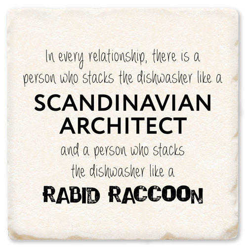 Coaster made of absorbent ceramic & cork back printed with In Every Relationship Person Who Stacks
