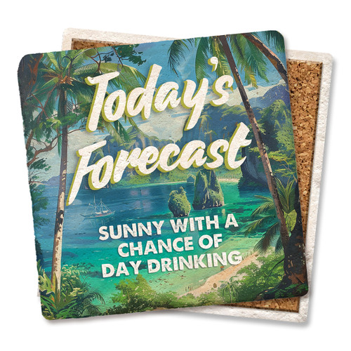 Coaster made of absorbent stone & cork back printed with Today's Forecast Coaster