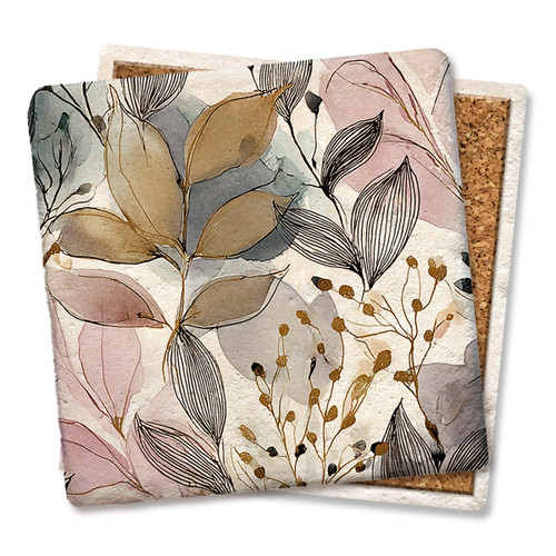 Floral Leaves #2 Limestone Coaster
