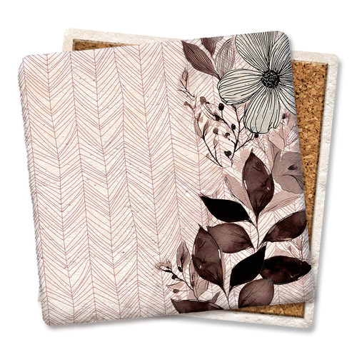 Floral Pink Chevron Limestone Coaster