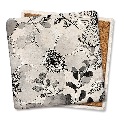 Floral Grayscale #2 Limestone Coaster