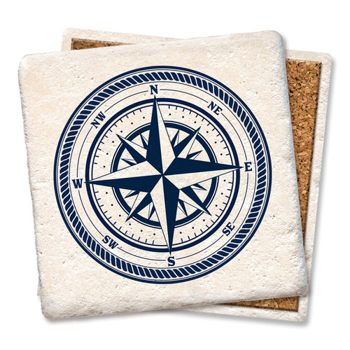 Nautical Compass Limestone Coaster
