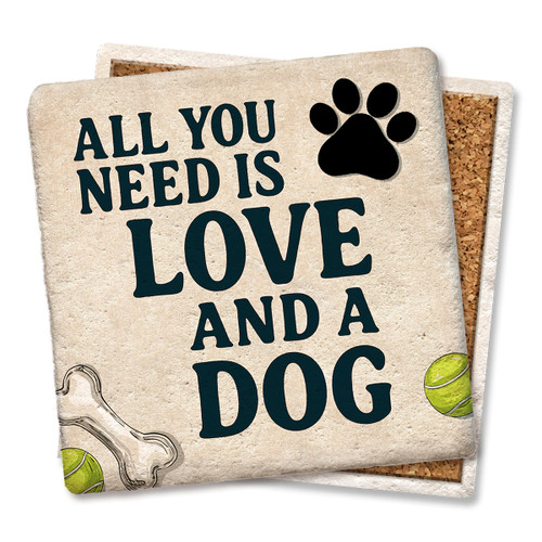 Pets Love And A Dog Limestone Coaster