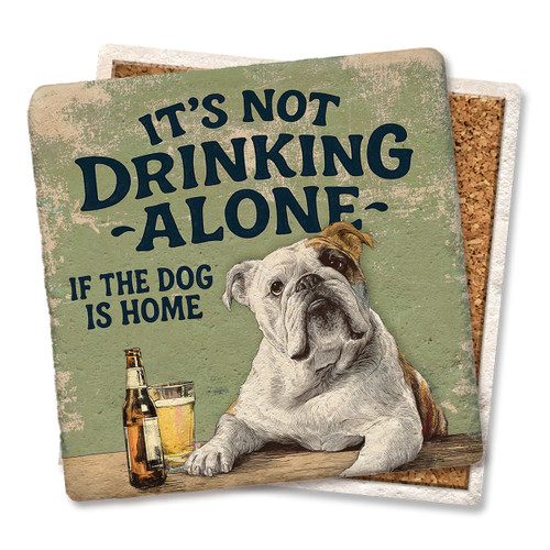Pets Drinking Alone Dog Limestone Coaster