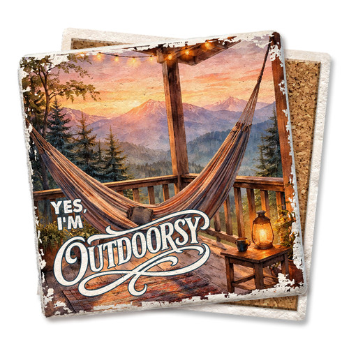 Mountain Yes I'm Outdoorsy Limestone Coaster