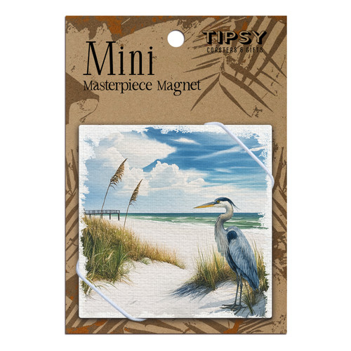 Coastal Heron On Beach Mini Masterpiece Magnet