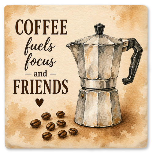 Coffee Fuels Focus and Friends Ceramic Coaster