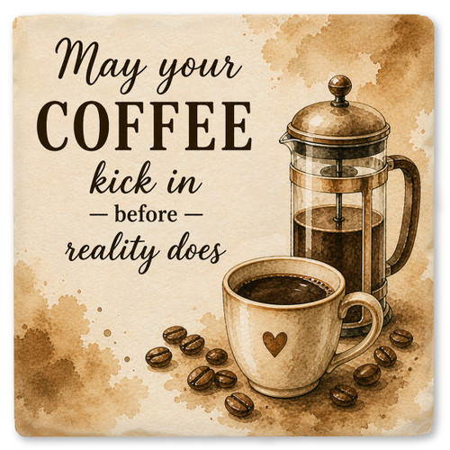May Your Coffee Kick In Before Reality Does Ceramic Coaster