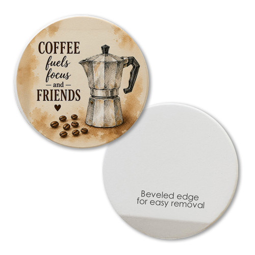 Coffee Fuels Focus and Friends Car Coaster