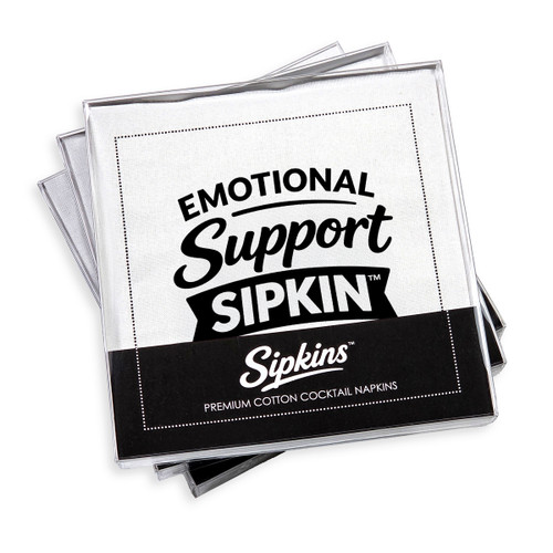 pack of 24 Sipkins™ premium cotton cocktail napkins in a clear box