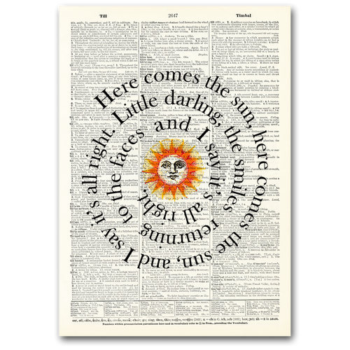 Here Comes the Sun Dictionary Art Sign