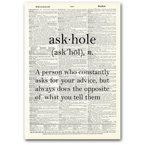 Askhole Dictionary Art Sign