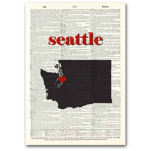 Seattle Washington Love Dictionary Art Sign