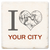 Coaster made of natural absorbent ceramic with full cork back printed with custom I heart city