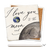 Ceramic coaster showing detail of I love you to the moon and back with moon and earth